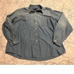 Polo Ralph Lauren Mens XXL Blue Denim Button Down Shirt Long Sleeve Cotton 2-Pkt